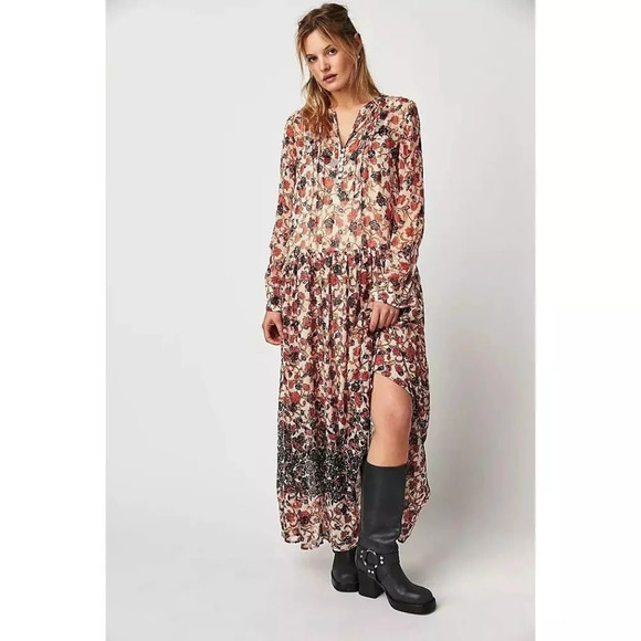 Free People See it Through Maxi dress Size Xs Bohemian Boho Hippie Peasant - Picture 1 of 9